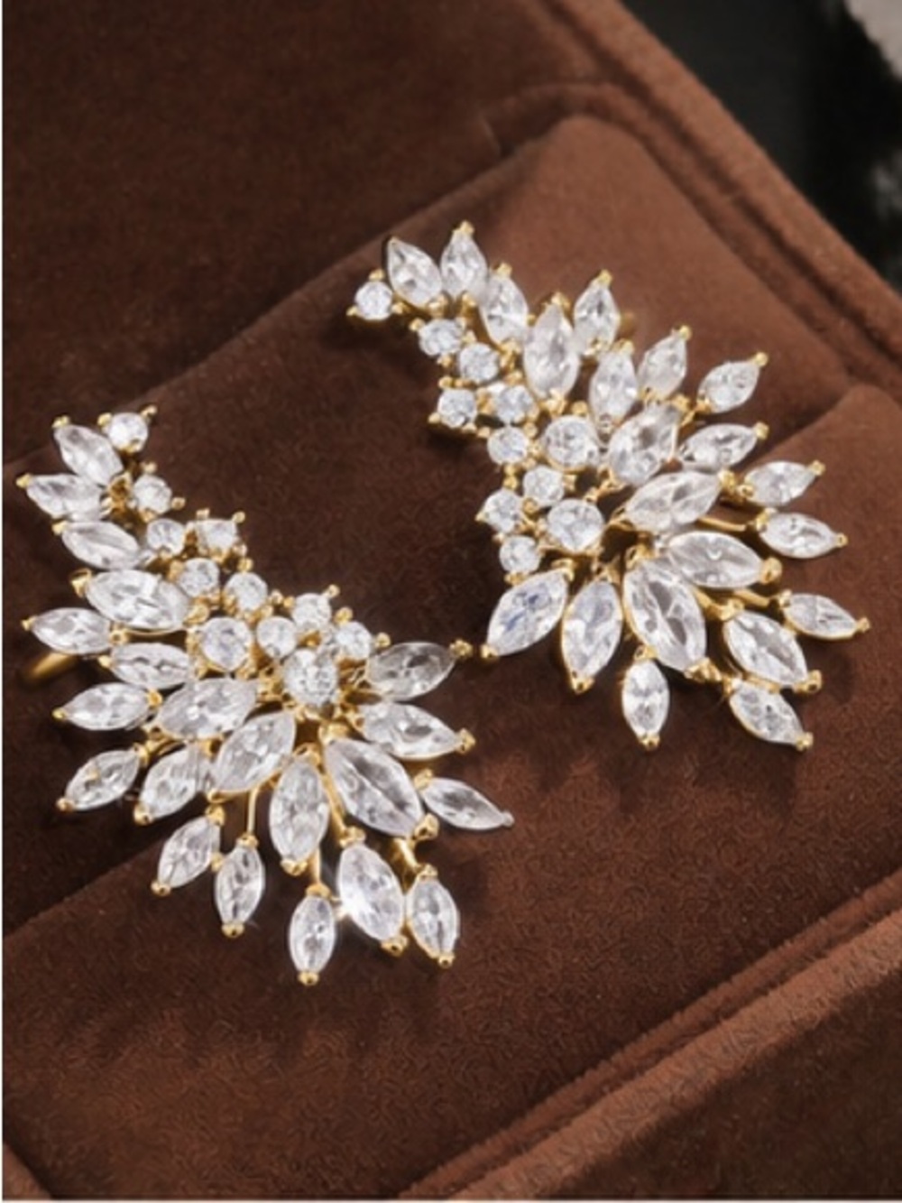 Crystal Cluster Gold Drop Earrings